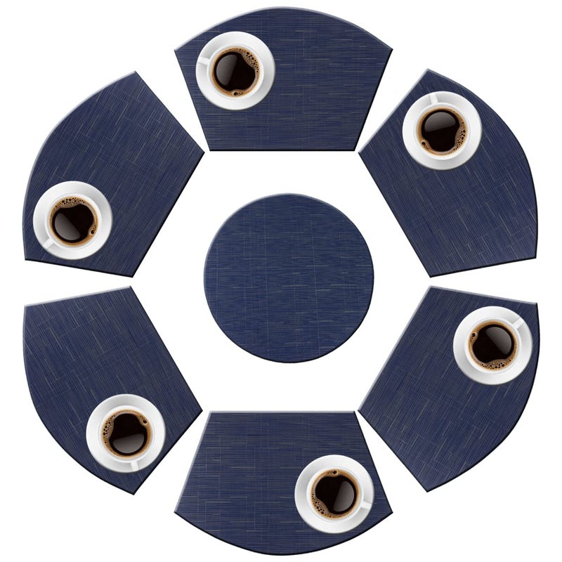 PIGCHCY Wedge Shaped Placemats Set of 6 with Centerpiece Round Mats Washable Kitchen Placemats Heat-Resistant Table Mats (Navy Blue) - Image 4